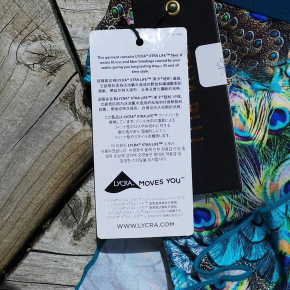 SEXY AQUA BLU Austrailia Peacock Ruffle Swim Top Women's Size 8 BNWT - Picture 11 of 15